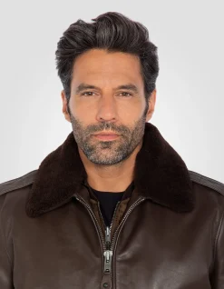 Blouson pilote type A-2 marron avec gilet amovible, cuir de vachette - MARRON