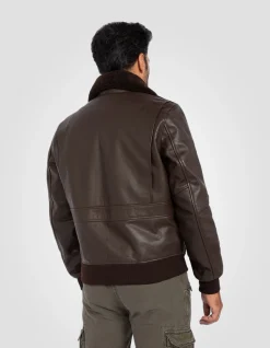 Blouson pilote type A-2 marron avec gilet amovible, cuir de vachette - MARRON