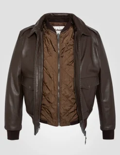 Blouson pilote type A-2 marron avec gilet amovible, cuir de vachette - MARRON