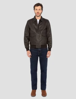 Blouson pilote type A-2 marron, cuir de chèvre - MARRON