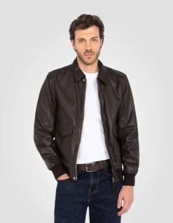 Blouson pilote type A-2 marron, cuir de chèvre - MARRON