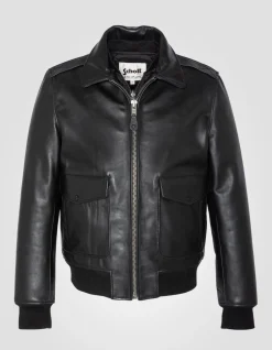 Blouson pilote type A-2 noir avec gilet amovible, cuir de vachette - NOIR