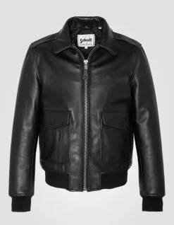 Blouson pilote type A-2 noir avec gilet amovible, cuir de vachette - NOIR
