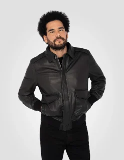 Blouson pilote type A-2 noir, cuir de chèvre - NOIR