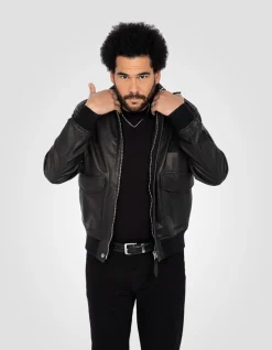 Blouson pilote type A-2 noir, cuir de chèvre - NOIR