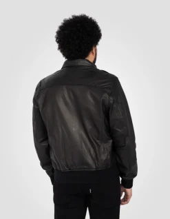 Blouson pilote type A-2 noir, cuir de chèvre - NOIR