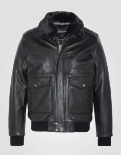 Blouson pilote type A-2 vintage noir, cuir de vachette, grande taille - NOIR VINTAGE