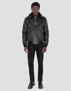 Blouson pilote type A-2 vintage noir, cuir de vachette - NOIR VINTAGE