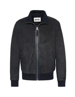 Blouson rétro bleu marine, chèvre velours - MARINE