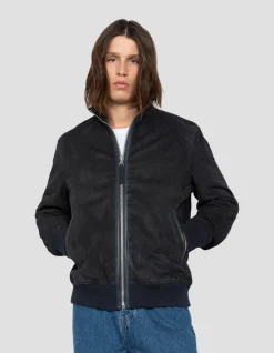 Blouson rétro bleu marine, chèvre velours - MARINE