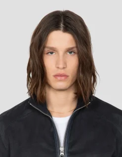 Blouson rétro bleu marine, chèvre velours - MARINE