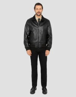 Blouson rétro full black, cuir d'agneau - NOIR