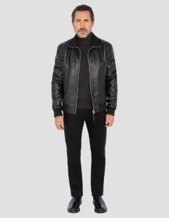 Blouson rétro noir, cuir d'agneau - NOIR