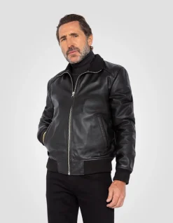 Blouson rétro noir, cuir d'agneau - NOIR