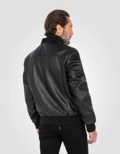 Blouson rétro noir, cuir d'agneau - NOIR