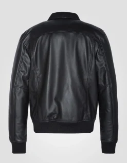 Blouson rétro noir, cuir d'agneau - NOIR