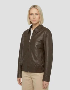 Blouson smocké marron, cuir d’agneau - MARRON