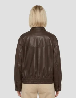 Blouson smocké marron, cuir d’agneau - MARRON
