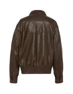 Blouson smocké marron, cuir d’agneau - MARRON