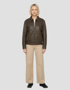 Blouson smocké marron, cuir d’agneau - MARRON