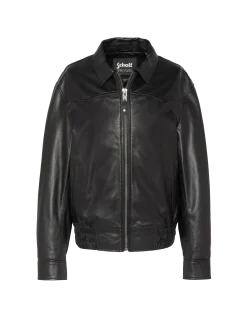 Blouson smocké noir, cuir d’agneau - NOIR