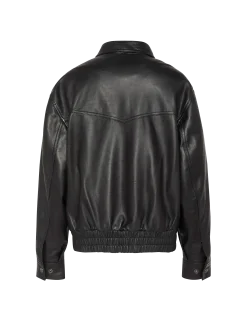 Blouson smocké noir, cuir d’agneau - NOIR