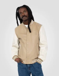 Blouson teddy bicolore beige et blanc, cuir d'agneau - BEIGE/BLANC CASSÉ