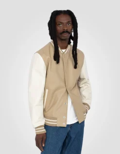 Blouson teddy bicolore beige et blanc, cuir d'agneau - BEIGE/BLANC CASSÉ