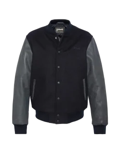 Blouson teddy bleu marine, cuir de vachette - MARINE/MARINE