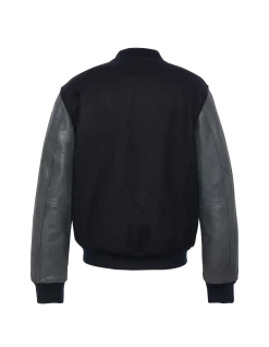 Blouson teddy bleu marine, cuir de vachette - MARINE/MARINE