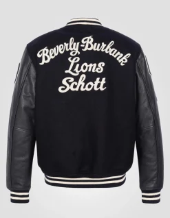 Blouson teddy brodé bleu marine, cuir de vachette - MARINE