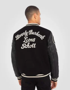 Blouson teddy brodé noir, cuir de vachette - NOIR