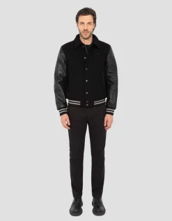 Blouson teddy à col full black, cuir de vachette - NOIR/NOIR