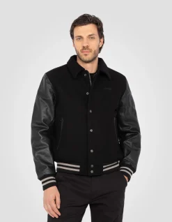 Blouson teddy à col full black, cuir de vachette - NOIR/NOIR