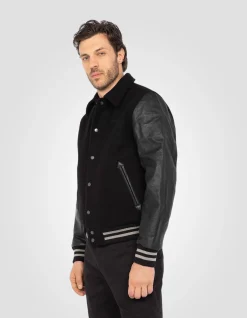 Blouson teddy à col full black, cuir de vachette - NOIR/NOIR