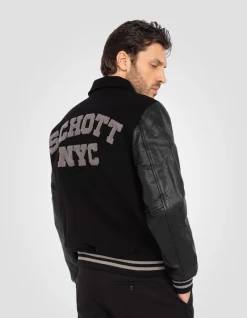 Blouson teddy à col full black, cuir de vachette - NOIR/NOIR