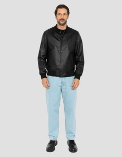 Blouson teddy full black, cuir d'agneau - NOIR