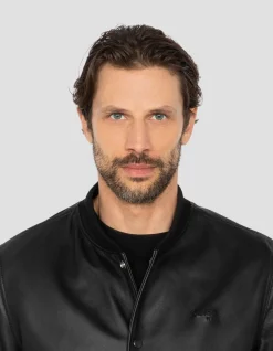 Blouson teddy full black, cuir d'agneau - NOIR