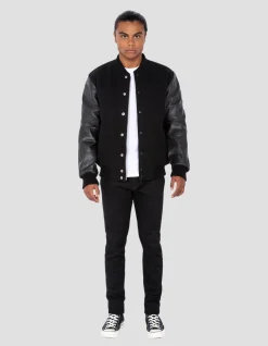 Blouson teddy full black, cuir de vachette - NOIR/NOIR