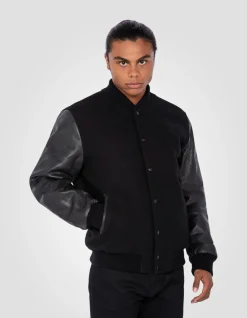Blouson teddy full black, cuir de vachette - NOIR/NOIR