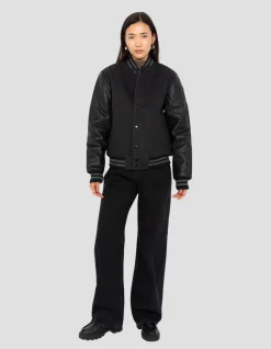 Blouson teddy gris et noir, cuir de vachette - GRIS/NOIR