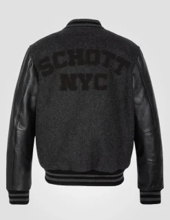 Blouson teddy gris et noir, cuir de vachette - GRIS/NOIR