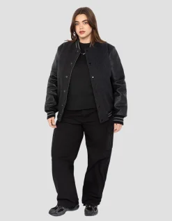 Blouson teddy gris et noir, cuir de vachette, grande taille - GRIS/NOIR