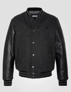 Blouson teddy gris et noir, cuir de vachette, grande taille - GRIS/NOIR