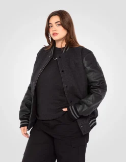 Blouson teddy gris et noir, cuir de vachette, grande taille - GRIS/NOIR