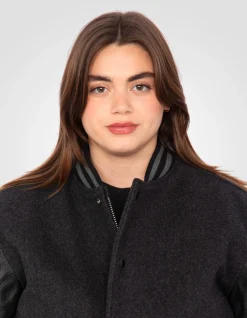 Blouson teddy gris et noir, cuir de vachette, grande taille - GRIS/NOIR