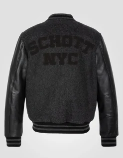 Blouson teddy gris et noir, cuir de vachette, grande taille - GRIS/NOIR