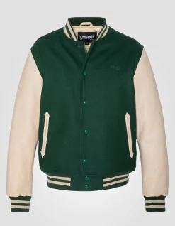 Blouson teddy vert et beige, cuir de vachette - VERT/BEIGE