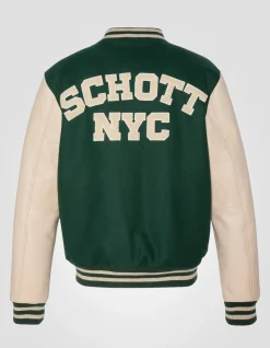 Blouson teddy vert et beige, cuir de vachette - VERT/BEIGE