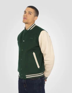 Blouson teddy vert et beige, cuir de vachette - VERT/BEIGE